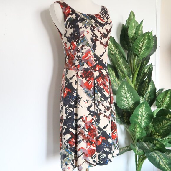 Maeve Anthropologie Artsy Abstract Print Fit & Flare Dress Tencel Stretch S - Picture 1 of 16